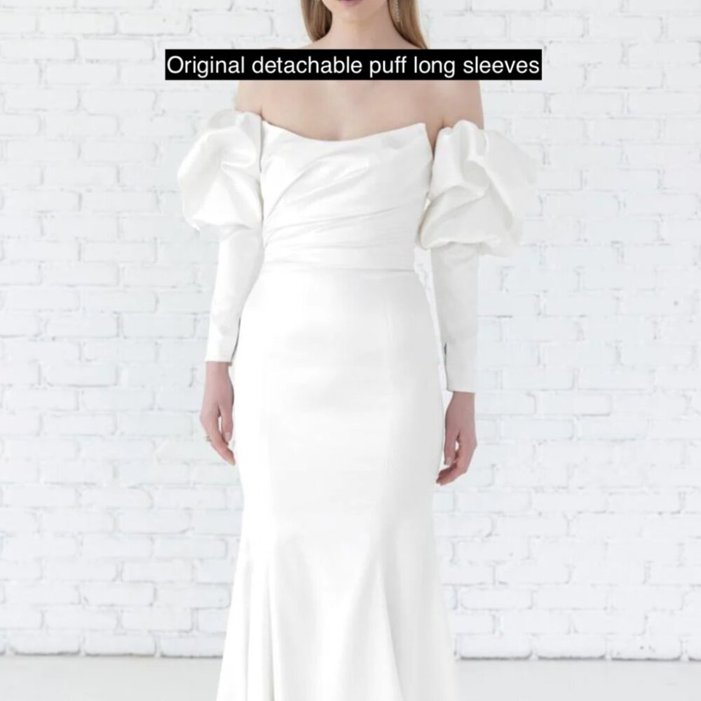 Bridal Detachable Puff Ivory Satin Long Sleeves